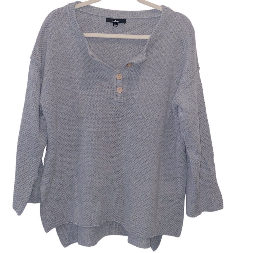 Lulu’s Oversized Gray Pullover Side Slit Button Lagenlook Boho Sweater XS
